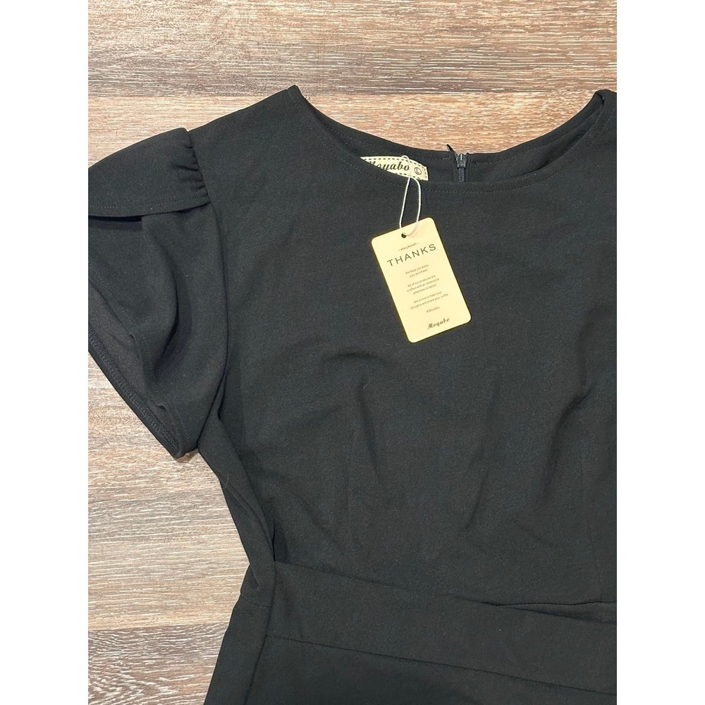Moyabo Black Ruffle Sleeve Flared A Line Swing Casual Party Cocktail Dress Large - Picture 2 of 7